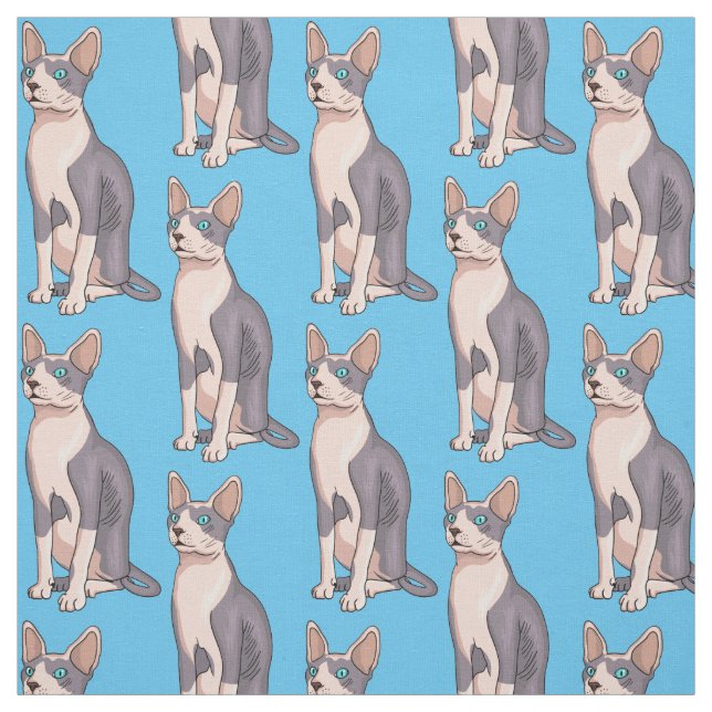 Sphynx cat cartoon illustration fabric (Swatch)