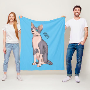 Sphynx cat cartoon illustration fleece blanket