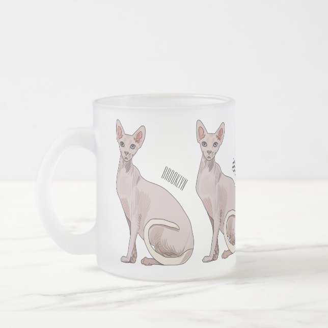 Sphynx cat cartoon illustration  frosted glass coffee mug (Left)