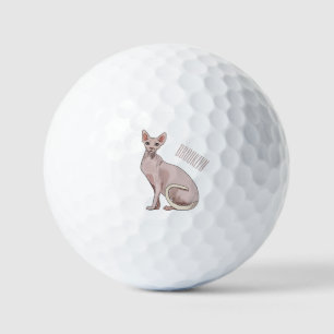 Sphynx cat cartoon illustration  golf balls