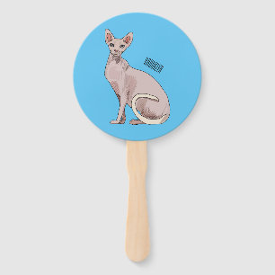 Sphynx cat cartoon illustration  hand fan