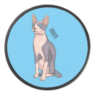 Sphynx cat cartoon illustration hockey puck
