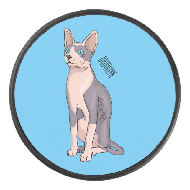 Sphynx cat cartoon illustration hockey puck (Front)