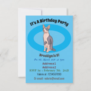 Sphynx cat cartoon illustration invitation