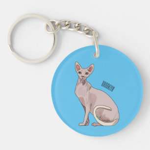 Sphynx cat cartoon illustration key ring