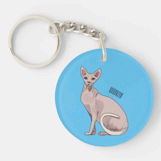Sphynx cat cartoon illustration  key ring (Front)