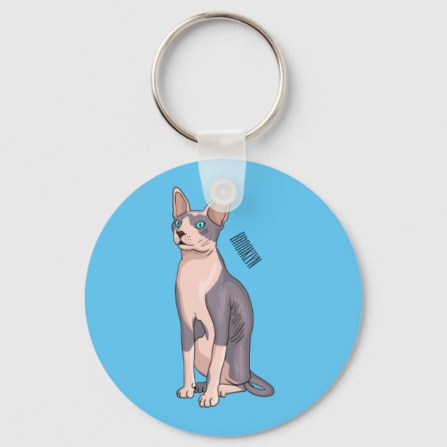 Sphynx cat cartoon illustration key ring (Front)