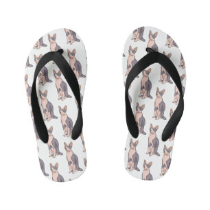 Sphynx cat cartoon illustration kid's flip flops