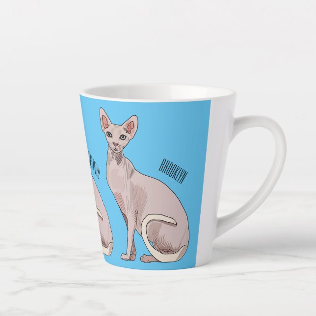 Sphynx cat cartoon illustration  latte mug (Right)