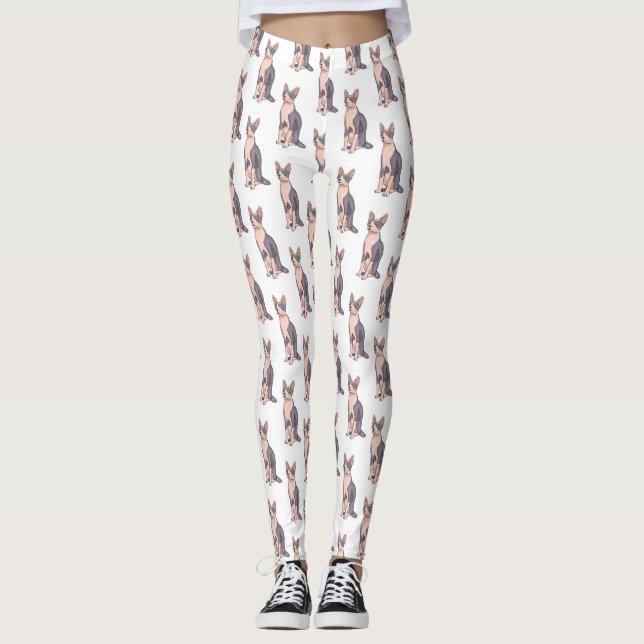 Sphynx cat cartoon illustration leggings (Front)