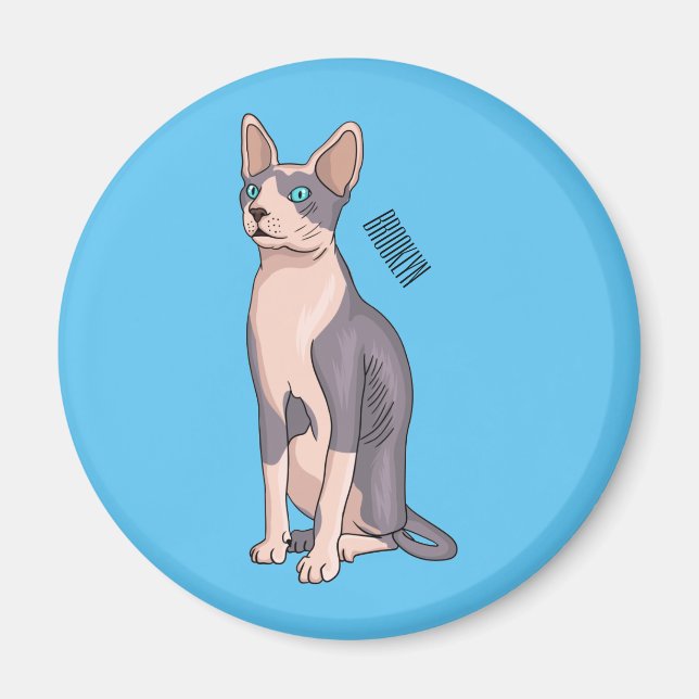 Sphynx cat cartoon illustration magnet (Front)