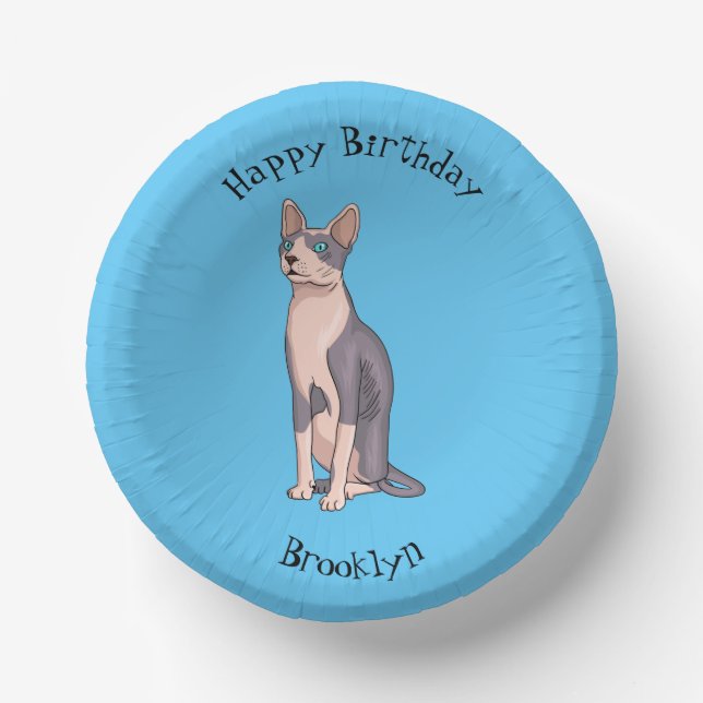 Sphynx cat cartoon illustration paper plate (Front)