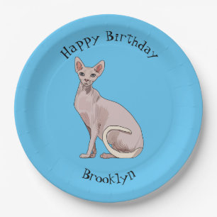 Sphynx cat cartoon illustration paper plate