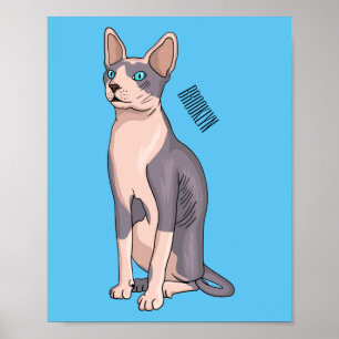 Sphynx cat cartoon illustration  poster