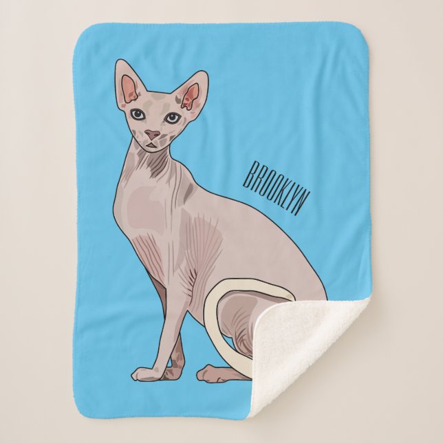 Sphynx cat cartoon illustration sherpa blanket (Front)