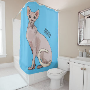 Sphynx cat cartoon illustration  shower curtain