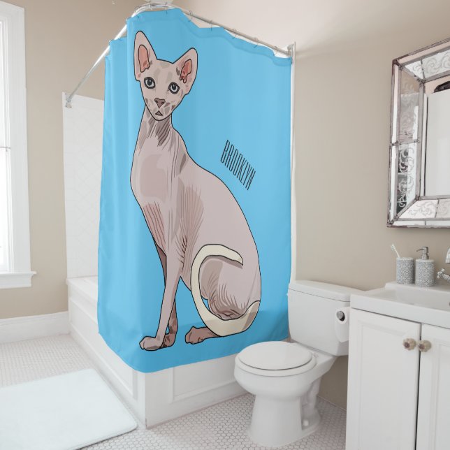 Sphynx cat cartoon illustration  shower curtain (In Situ)