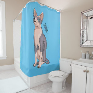 Sphynx cat cartoon illustration  shower curtain