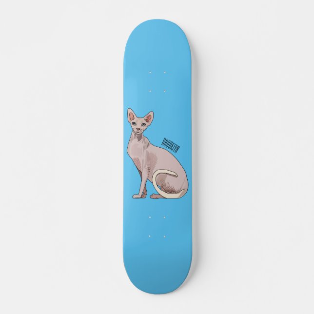 Sphynx cat cartoon illustration  skateboard (Front)