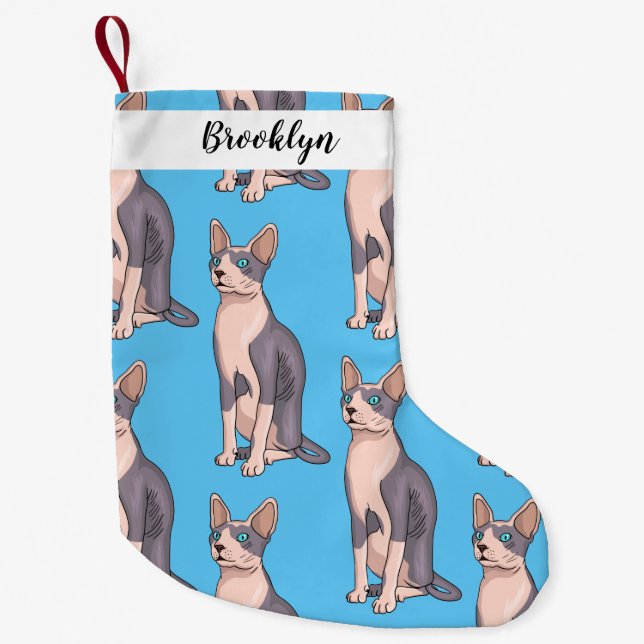 Sphynx cat cartoon illustration small christmas stocking (Front)