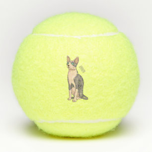 Sphynx cat cartoon illustration tennis balls
