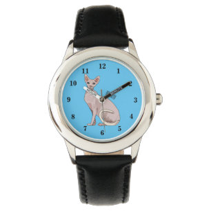 Sphynx cat cartoon illustration watch