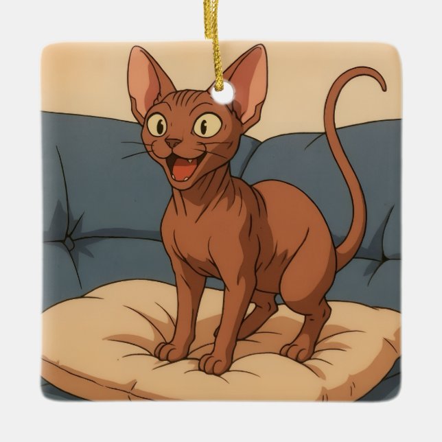 Sphynx Cat Ceramic Ornament (Front)