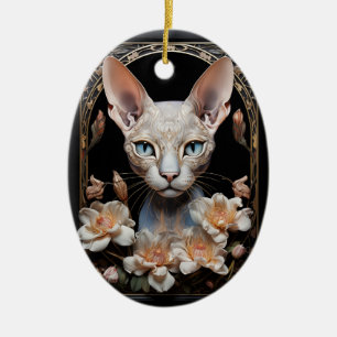 Sphynx cat ceramic tree decoration