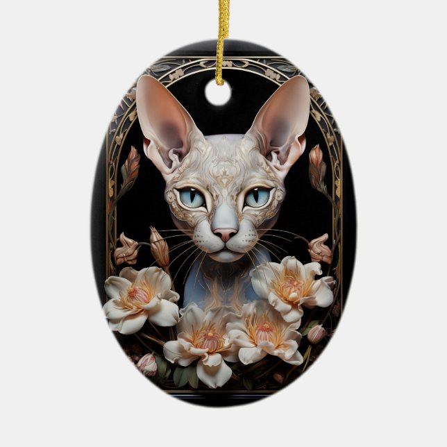 Sphynx cat ceramic tree decoration (Front)