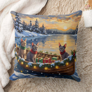 Sphynx Cat Christmas Boat Holiday Cushion