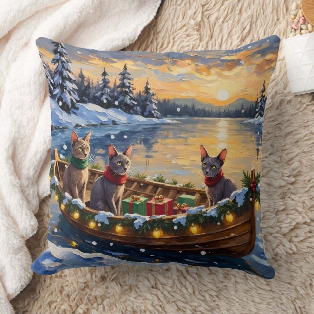 Sphynx Cat Christmas Boat Holiday Cushion (Blanket)