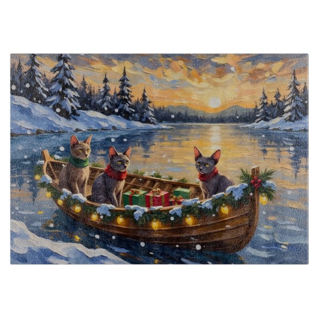 Sphynx Cat Christmas Boat Holiday Cutting Board (Front)