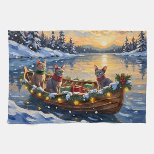 Sphynx Cat Christmas Boat Holiday Tea Towel