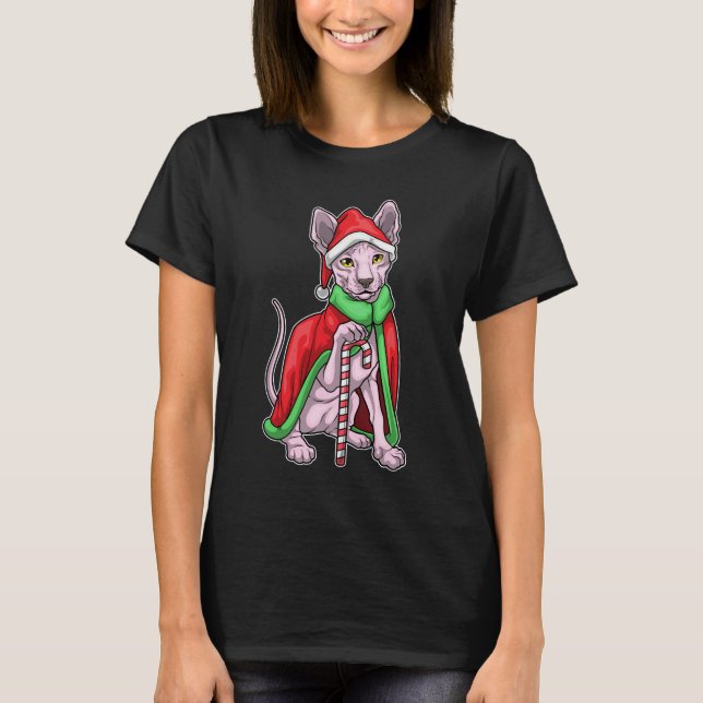 Sphynx Cat Christmas Candy cane T-Shirt (Front)