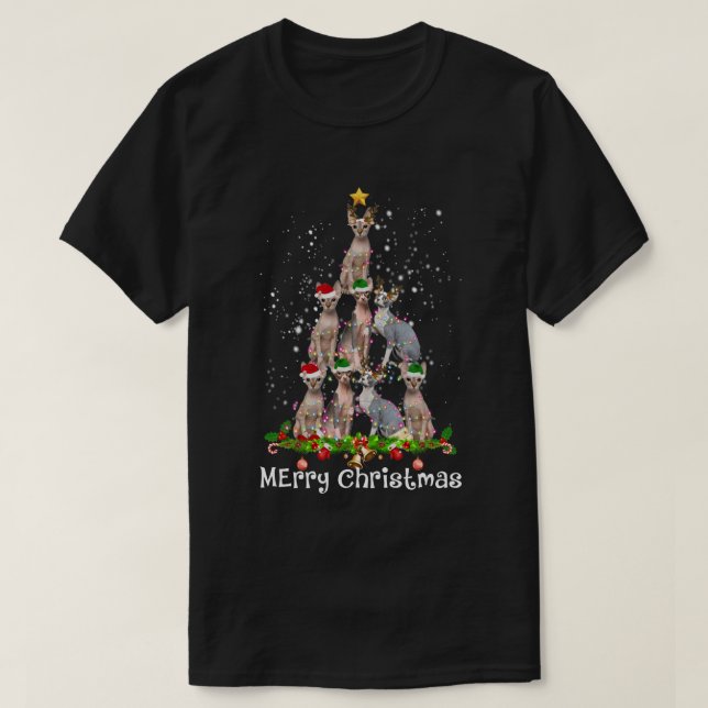 Sphynx Cat Christmas Tree Xmas Cat Lover T-Shirt (Design Front)