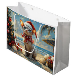 Sphynx Cat Christmas Vintage Beach  Large Gift Bag
