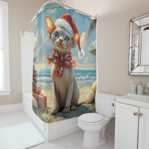 Sphynx Cat Christmas Vintage Beach  Shower Curtain