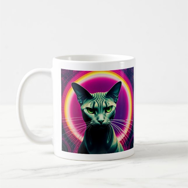 Sphynx cat. colourful. street art design coffee mug (Left)