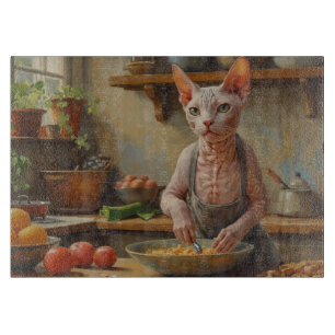 Sphynx Cat Cooking in Kitchen Cutting Board