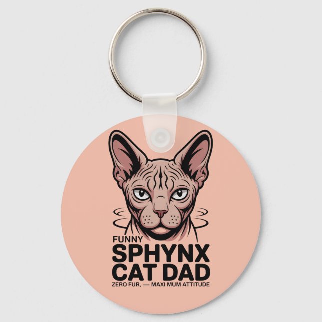 Sphynx Cat Dad Funny Vector Art Key Ring (Back)