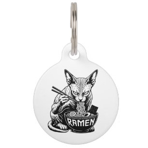 Sphynx Cat Eating Ramen Noodles Pet Tag