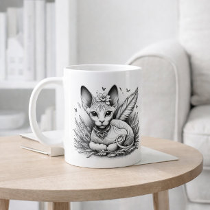 Sphynx Cat Fairy Vintage Line Art Coffee Mug