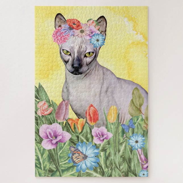 Sphynx Cat Flowers Jigsaw Puzzle (Vertical)