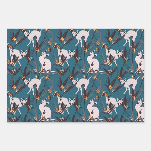sphynx cat funny kids pattern wrapping paper sheet (Front)