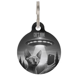 Sphynx Cat Funny Selfie ufo cats lost Pet Tag