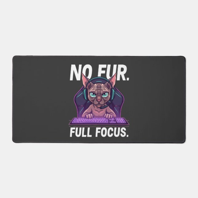 Sphynx Cat Gamer Full Focus Neon Art Desk Mat (Front)