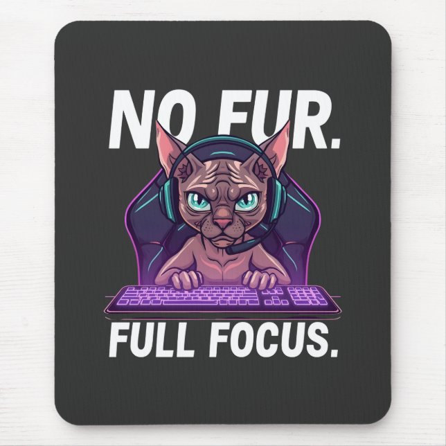 Sphynx Cat Gamer Full Focus Neon Art Mouse Mat (Front)