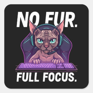 Sphynx Cat Gamer Full Focus Neon Art Square Sticker
