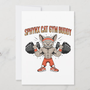 Sphynx Cat Gym Buddy Cartoon Fitness Art Holiday Card