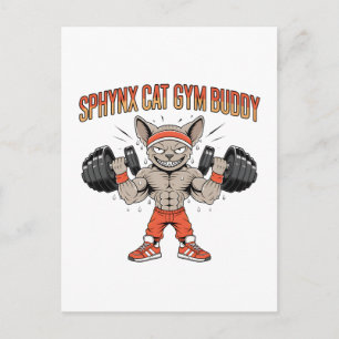 Sphynx Cat Gym Buddy Cartoon Fitness Art Postcard